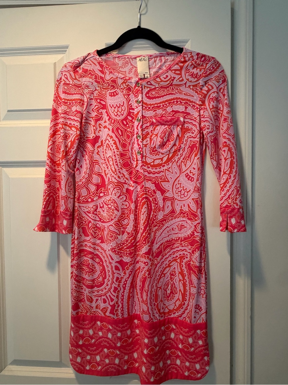 Ali Ro Pink Paisley Long Sleeve Henley Dress